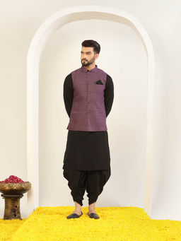 KISAH - Men Mauve Kurta Jacket Dhoti Set (Set of 3)