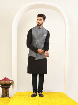 KISAH - Men Grey Kurta Jacket Churidar Set (Set of 3)
