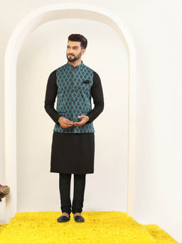 KISAH - Men Blue Kurta Jacket Churidar Set (Set of 3)
