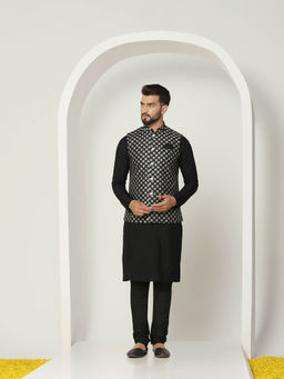 KISAH - Men Black Kurta Jacket Churidar Set (Set of 3)