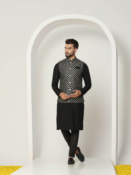 KISAH - Men Black Kurta Jacket Trouser Set (Set of 3)