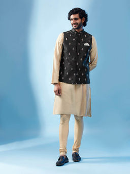 KISAH - Men Black Kurta Jacket Churidar Set (Set of 3)