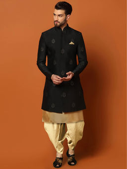 KISAH - Men Black Kurta Sherwani Dhoti Pant Set (Set of 3)