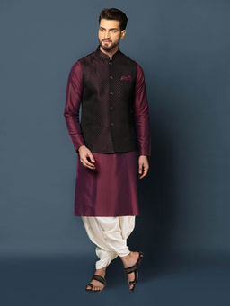 KISAH - Men Maroon Kurta Jacket Dhoti (Set of 3)