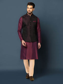 KISAH - Men Navy Blue Kurta Jacket Trouser (Set of 3)