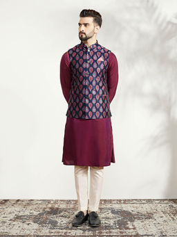 KISAH - Men Blue Kurta Jacket Trouser Set (Set of 3)