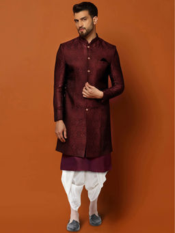 KISAH - Men Purple Kurta Sherwani Dhoti Pant Set (Set of 3)