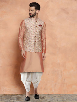 KISAH - Men Beige Kurta Jacket Dhoti Set (Set of 3)