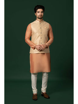 KISAH - Men Peach Kurta Jacket Churidar Set (Set of 3)