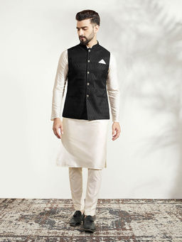 KISAH - Men Black Kurta Jacket Trouser Set (Set of 3)