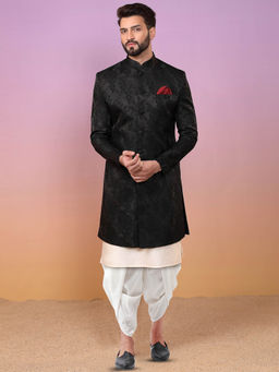 KISAH - Men Black Kurta Sherwani Dhoti Pant Set (Set of 3)