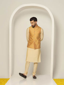 KISAH - Men Mustard Kurta Jacket Churidar Set (Set of 3)