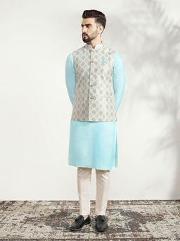 KISAH - Men Off White Kurta Jacket Trouser Set (Set of 3)