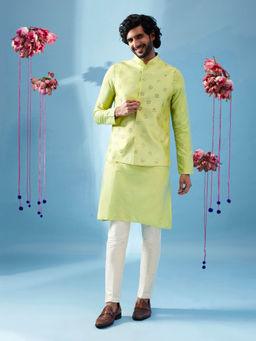 KISAH - Men Green Kurta Jacket Trouser Set (Set of 3)