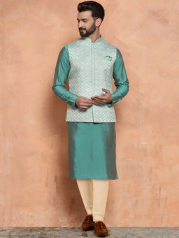 KISAH - Men Green Kurta Jacket Trouser Set (Set of 3)
