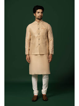 KISAH - Men Peach Kurta Jacket Churidar Set (Set of 3)