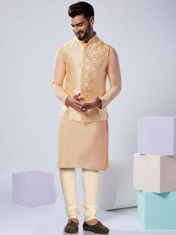 KISAH - Men Nude Kurta Jacket Churidar Set (Set of 3)