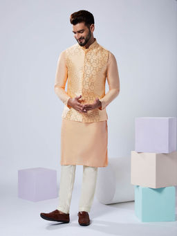 KISAH - Men Nude Kurta Jacket Trouser Set (Set of 3)