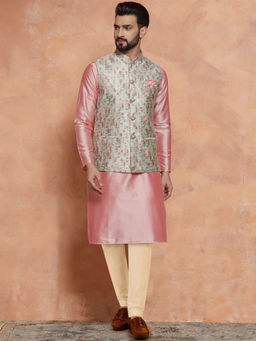 KISAH - Men Multi-Color Kurta Jacket Trouser Set (Set of 3)