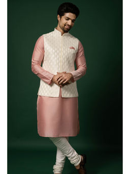 KISAH - Men White Kurta Jacket Churidar Set (Set of 3)