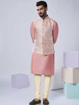 KISAH - Men Pink Kurta Jacket Churidar Set (Set of 3)