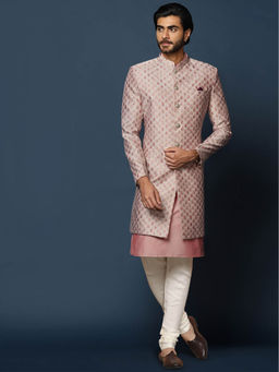 KISAH - Men Pink Kurta Sherwani Churidar Set (Set of 3)