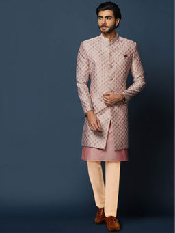 KISAH - Men Pink Kurta Sherwani Trouser Set (Set of 3)