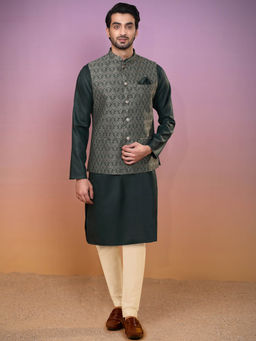 KISAH - Men Green Kurta Jacket Trouser (Set of 3)