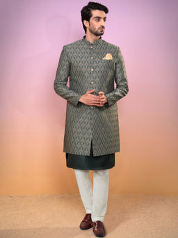 KISAH - Men Green Kurta Sherwani Trouser (Set of 3)