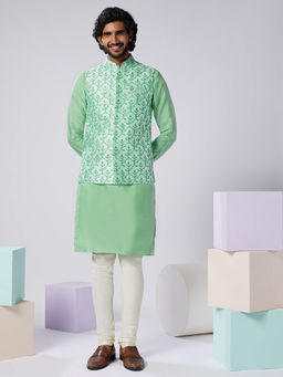 KISAH - Men Green Kurta Jacket Churidar Set (Set of 3)
