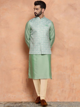 KISAH - Men Green Kurta Jacket Trouser Set (Set of 3)
