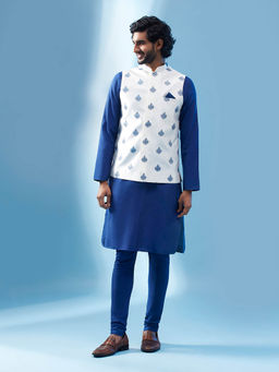 KISAH - Men White Kurta Jacket Churidar Set (Set of 3)