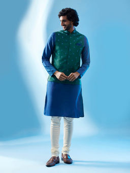 KISAH - Men Green Kurta Jacket Churidar Set (Set of 3)