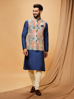 KISAH - Men Multi-Color Kurta Jacket Churidar Set (Set of 3)