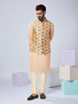 KISAH - Men Nude Kurta Jacket Churidar Set (Set of 3)