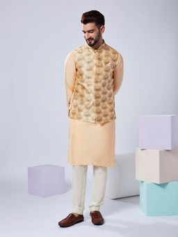 KISAH - Men Nude Kurta Jacket Trouser Set (Set of 3)