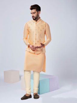 KISAH - Men Nude Kurta Jacket Churidar Set (Set of 3)