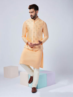 KISAH - Men Nude Kurta Jacket Trouser Set (Set of 3)