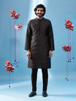 KISAH - Men Black Kurta Churidar (Set of 2)