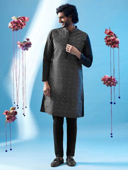 KISAH - Men Black Kurta Trousers (Set of 2)