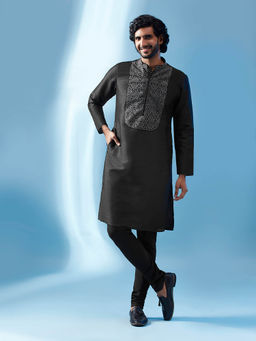 KISAH - Men Black Kurta Churidar (Set of 2)