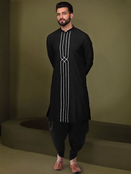 KISAH - Men Black Kurta Dhoti (Set of 2)