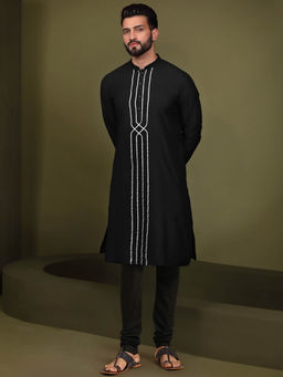 KISAH - Men Black Kurta Churidar (Set of 2)