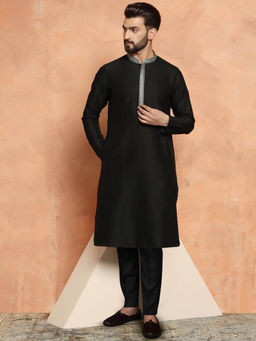 KISAH - Men Black Kurta Trousers (Set of 2)
