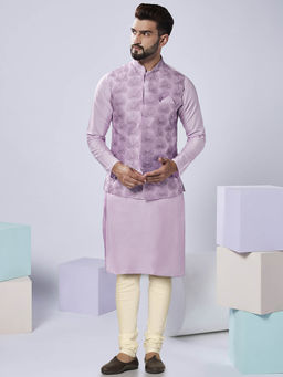 KISAH - Men Lavender Kurta Jacket Churidar Set (Set of 3)