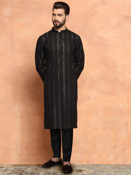 KISAH - Men Black Kurta Trousers (Set of 2)
