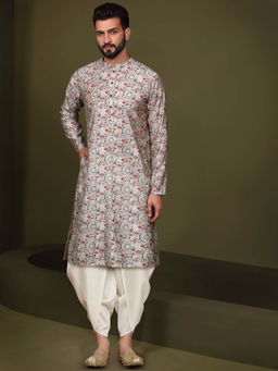 KISAH - Men White Printed Kurta Dhoti