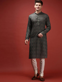KISAH - Men Black Kurta Churidar (Set of 2)