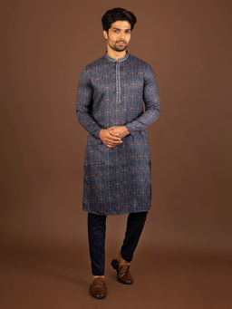 KISAH - Men Blue Kurta Trousers (Set of 2)