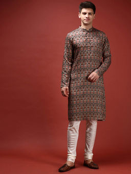 KISAH - Men Grey Kurta Churidar (Set of 2)